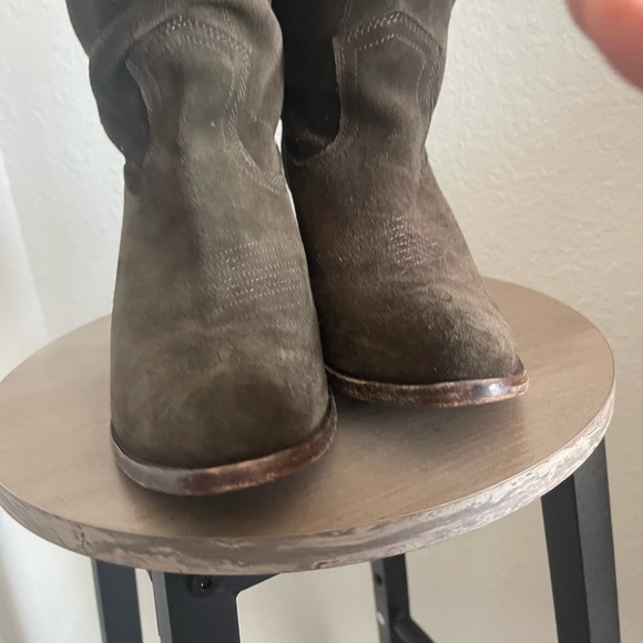 Frye Olive Suede Heeled Pull-On Cowboy Boots - Picture 4 of 15
